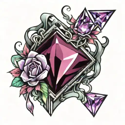 amethyst crystal red tattoo design idea