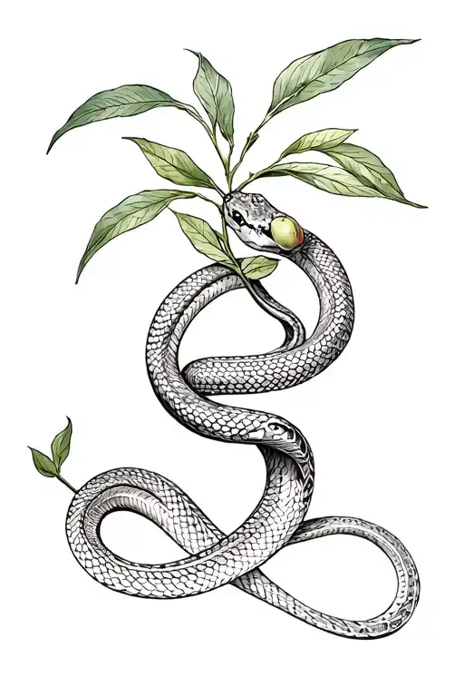 olive branch wrapped w snake intertwined tattoo design idea