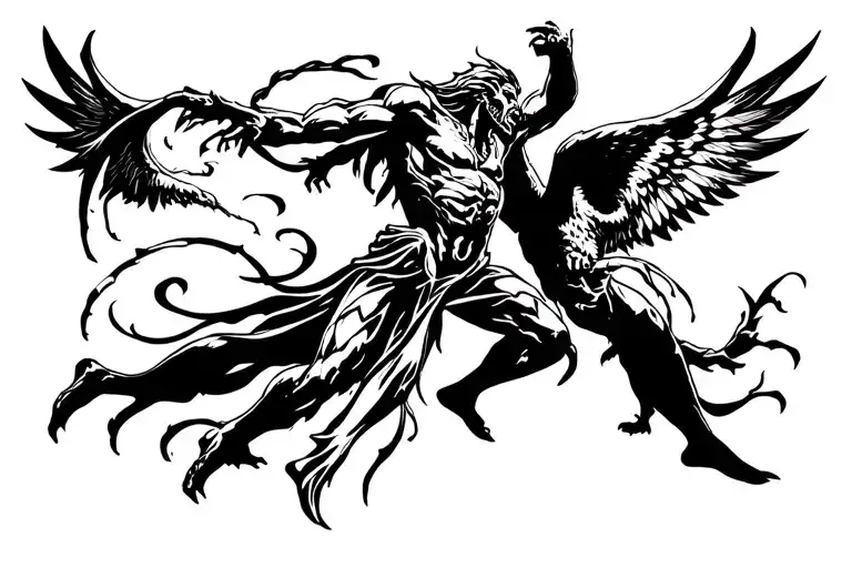 Demons And Angels Fighting tattoo design idea
