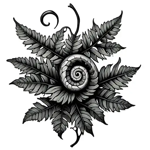 Fiddlehead fern vine tattoo in the shape of your hip for your hip tattoo design idea