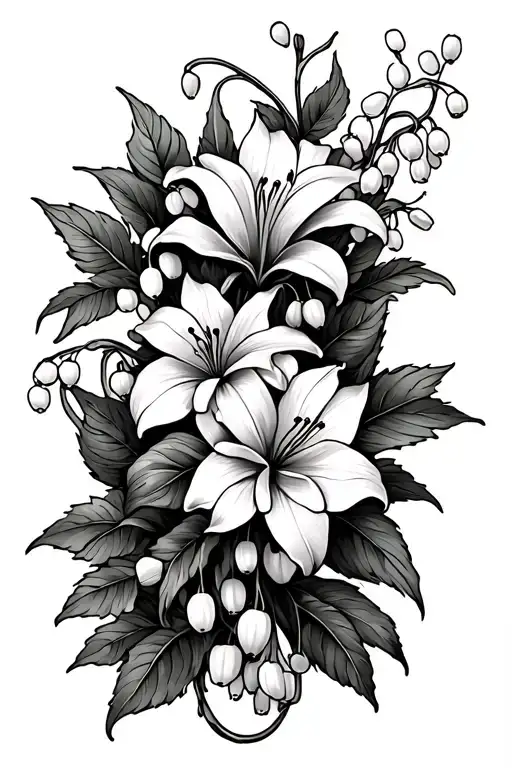 wrapped arm with vines and lily of the valley and hawthron flowers  tattoo design idea