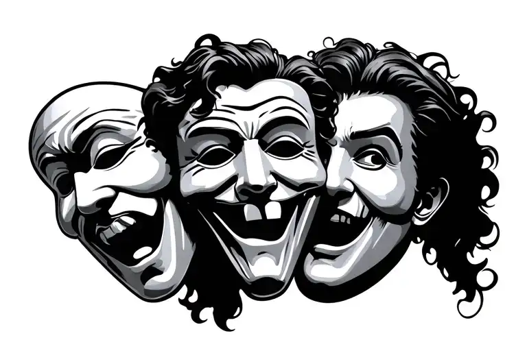 comedy and tragedy mask profile single line tattoo tattoo design idea