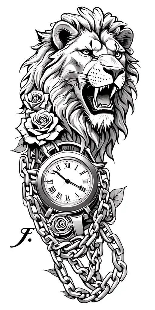 Pujabi, Lion roaring lion wearing Chain, Letter "G", Timepiece, money, Stocks, Finance, Roses, Love, Mechanic, Tractor tattoo design idea