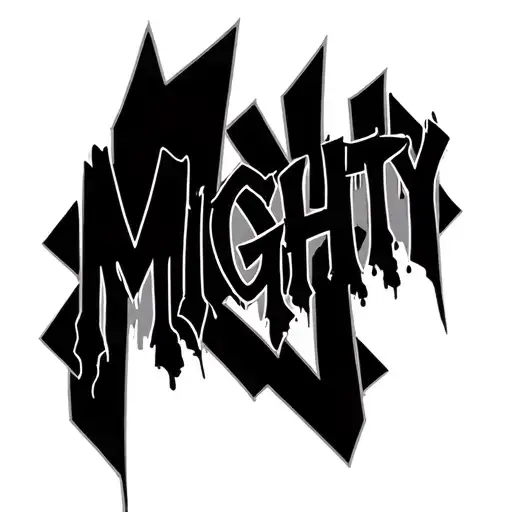 the word "MIGHTY" done in graffiti inspired design featuring tattoo design idea