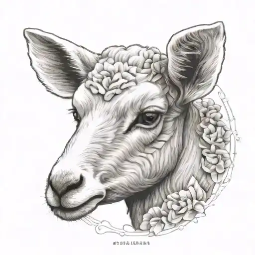 cute fine line lamb face tattoo design idea