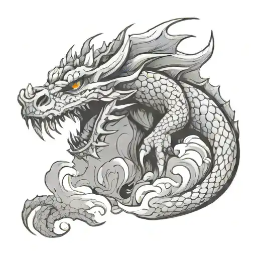 smoke dragon leaving a cave tattoo design idea