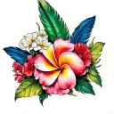 carnation, plumeria floral feather crown tattoo design idea