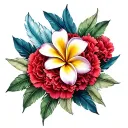 carnation, plumeria floral feather crown tattoo design idea