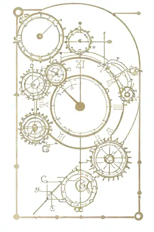 steampunk clock and circuit with formulas written and molecular drawings tattoo design idea