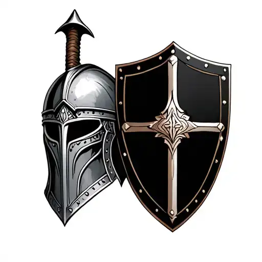 gladiator helmet sword and shield tattoo design idea