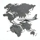 An airplane flying over a world map made of makeup products tattoo design idea