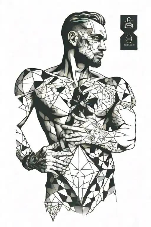 shaded in man with three holes in torso filled with a  diamond, peridot, and sapphire tattoo design idea