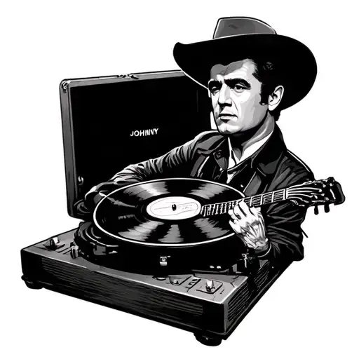 Johnny cash record on record player man in black tattoo design idea