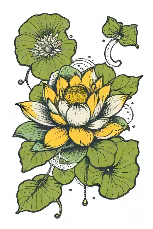lotus flower, crab, moon phases tattoo design idea