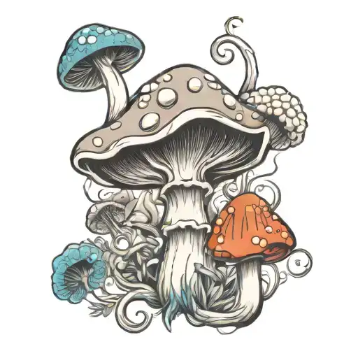 magic mushrooms and healing breath tattoo design idea