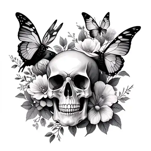 birds skulls flowers butterflies tattoo design idea