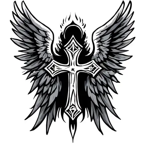 cross tribal angel tattoo design idea