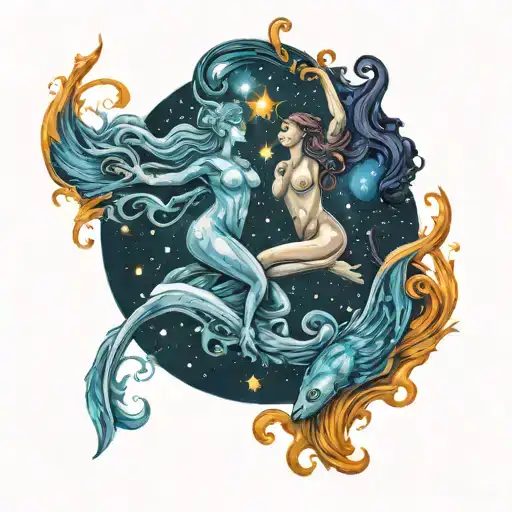 virgo aquarius constellation merging together tattoo design idea