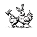 Rabbit with spear fighting chicken with axe sketch tattoo design idea