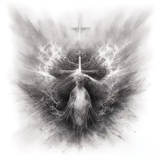 Tattoos with explosions, Christian faith, the pinnacle of everything tattoo design idea