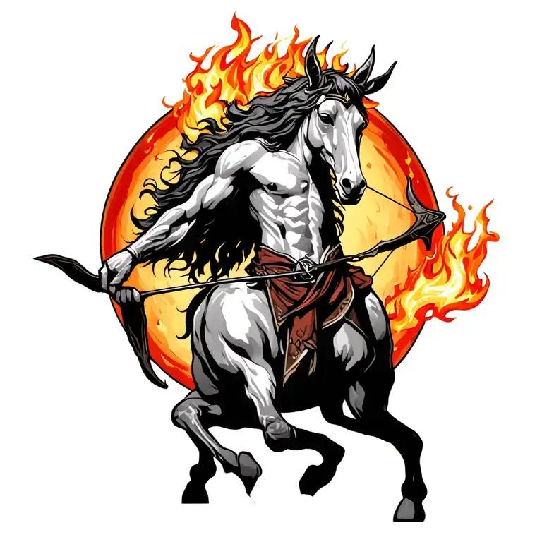 centaur archer with fire element tattoo design idea