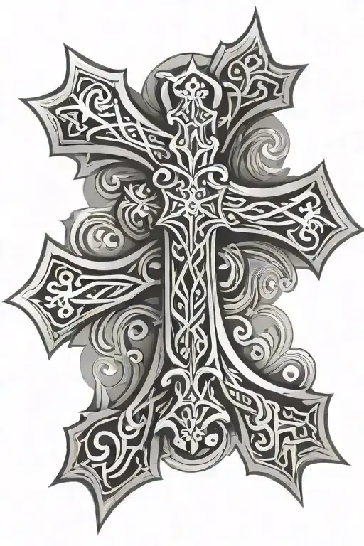 cross with Filipino tribal tattoo design idea