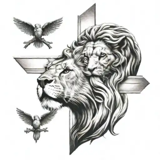 jesus christ lion head a lamb 3 crosses holy spirit tattoo design idea