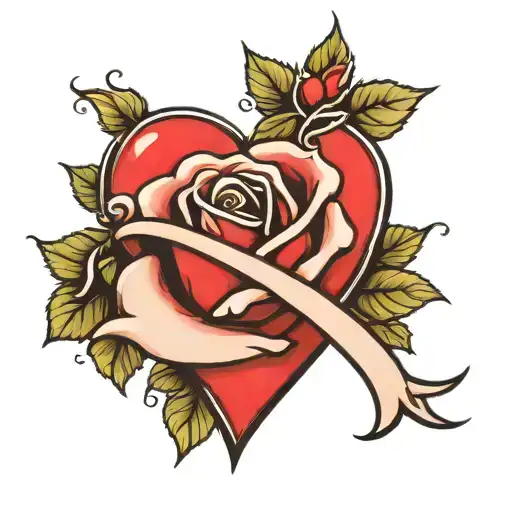 three dimensional heart witha rose and the letter N tattoo design idea