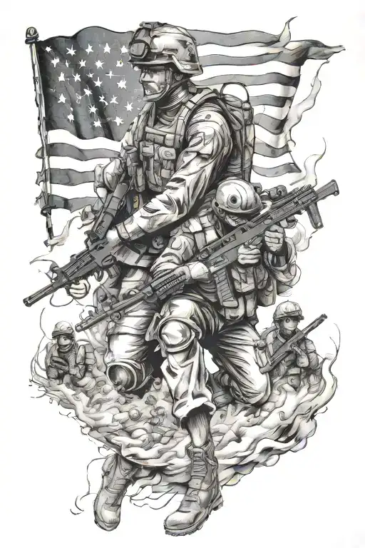 marine corps mash up with insiried war scene iraq tattoo design idea