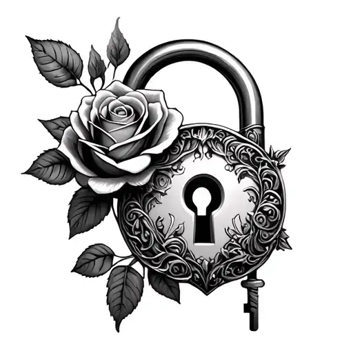 rose shaped lock with key hole tattoo design idea