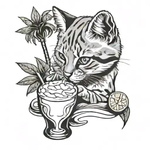 generate a tattoo of a sand cat drinking a margarita tattoo design idea