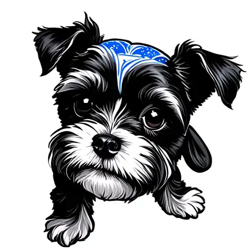 cartoon maltese dog with delft blue pattern tattoo design idea