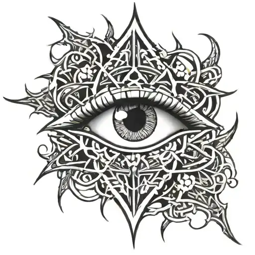 neotribal,black thorns ,eye in the middle with gothic style,only lines  tattoo design idea