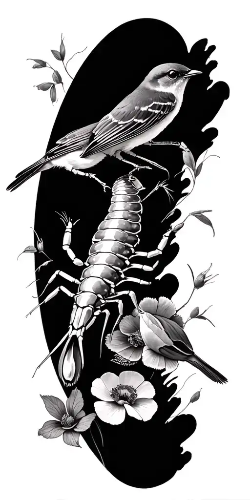 scorpions and robins and poppies and faries tattoo design idea