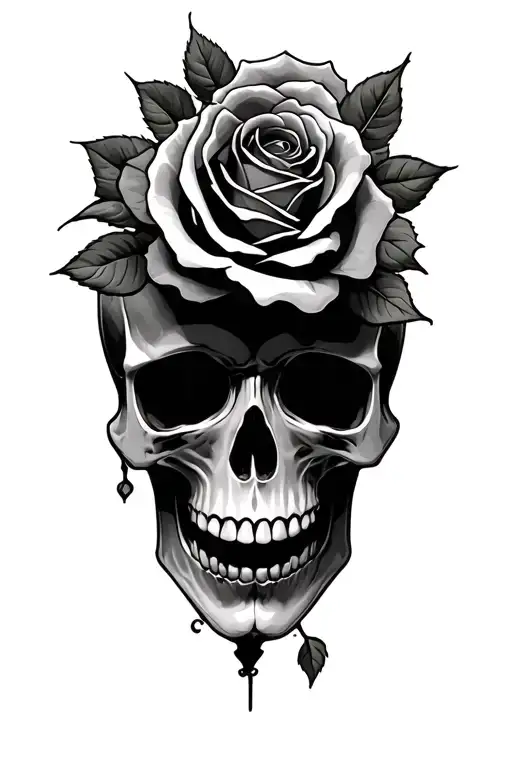 skull and roses tattoo design idea