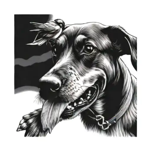Dog With Bird In Mouth tattoo design idea