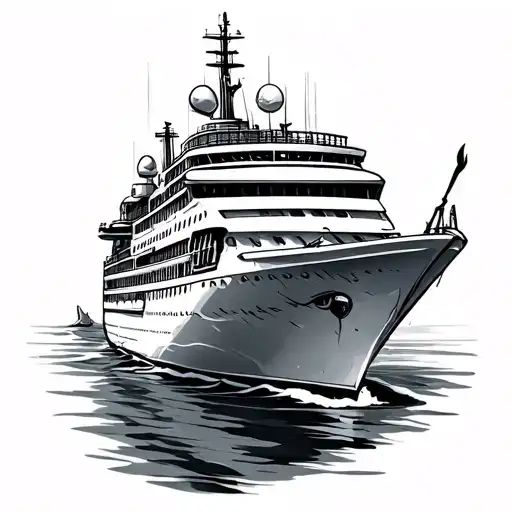 single line cruise ship tattoo design idea
