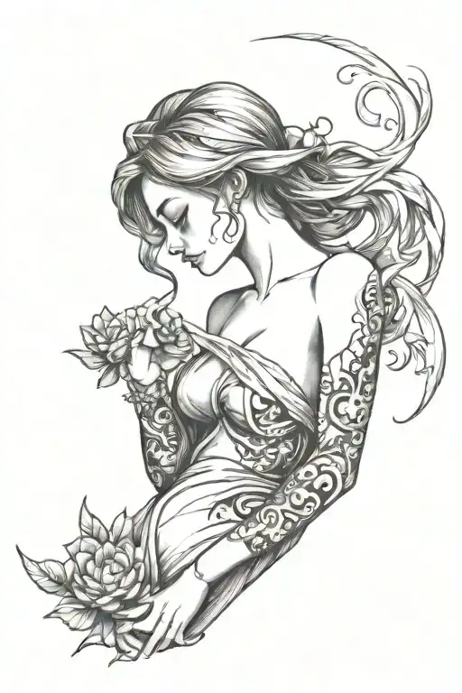a wind Breeze muse tattoo girl holding tattoo design idea