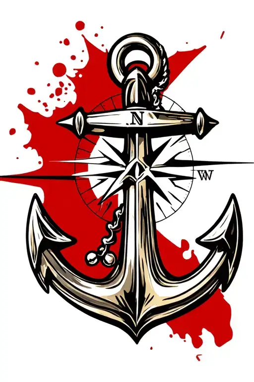 compass and anchor tattoo design idea