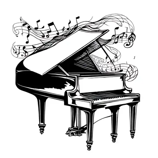 Grand piano and musical notes flowing tattoo design idea