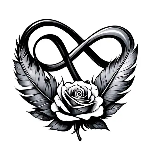 Rose feather and infinity sign intertwined tattoo design idea