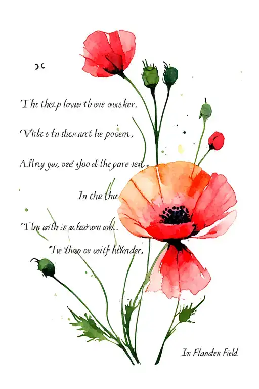 In Flander's Field poem excerpt with poppy flower tattoo design idea
