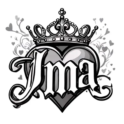 "Jma " heart and a princess crown tattoo design idea