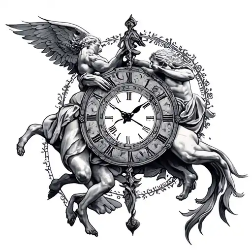 I want a tattoo that represents kairos and chronos, Greek gods of time fighting and but ultimately the same.  tattoo design idea