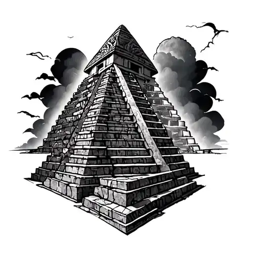 Gods and pyramid Chichenitza and Kukulkan tattoo design idea