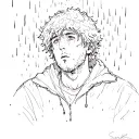 guy who overthinks inside and its raining on him tattoo design idea
