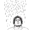 guy who overthinks inside and its raining on him tattoo design idea