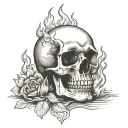 human skull with fire tattoo design idea