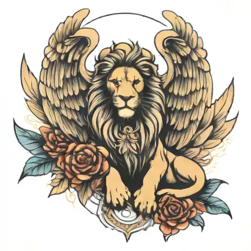 lion and angel wings tattoo design idea