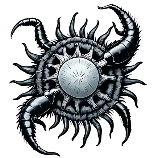 Slavic sun in the form of scolopendra tattoo design idea